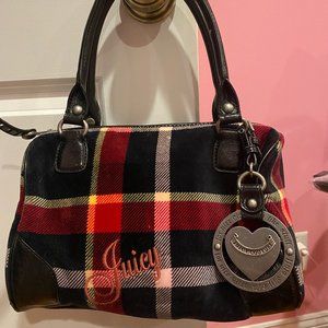 Plaid Velour Shoulder Bag with coin bag